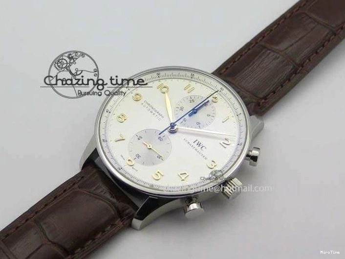 MIROTIME 1219 ModernLook Portuguese IW371445 ZF 1:1 Best Edition SS White Dial Gold Markers On Brown Leather Strap A79350 V 7269